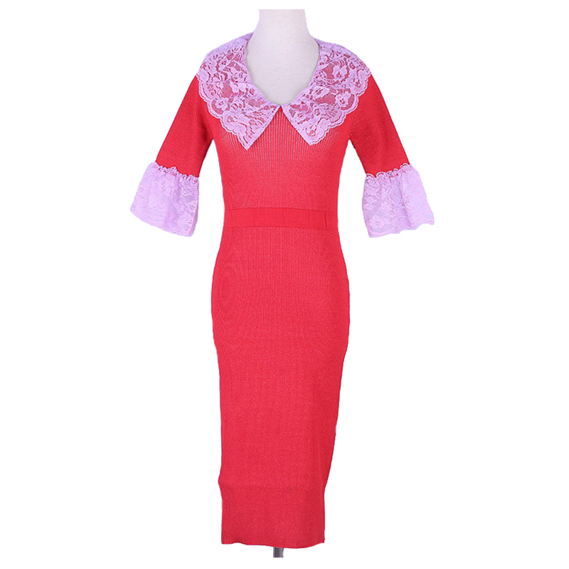 Maßgeschneiderte Sommer Short Flare Sleeve Lace Braids Damen Pencil Sweater Strickkleid