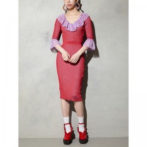 Maßgeschneiderte Sommer Short Flare Sleeve Lace Braids Damen Pencil Sweater Strickkleid