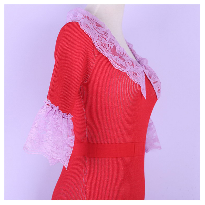 Maßgeschneiderte Sommer Short Flare Sleeve Lace Braids Damen Pencil Sweater Strickkleid