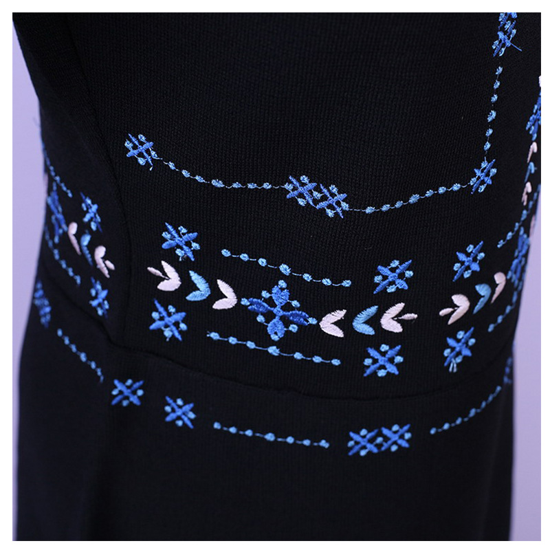 Maßgeschneiderte Sommer Stickerei Diamanten Damen schwarz Strickpullover Kleid