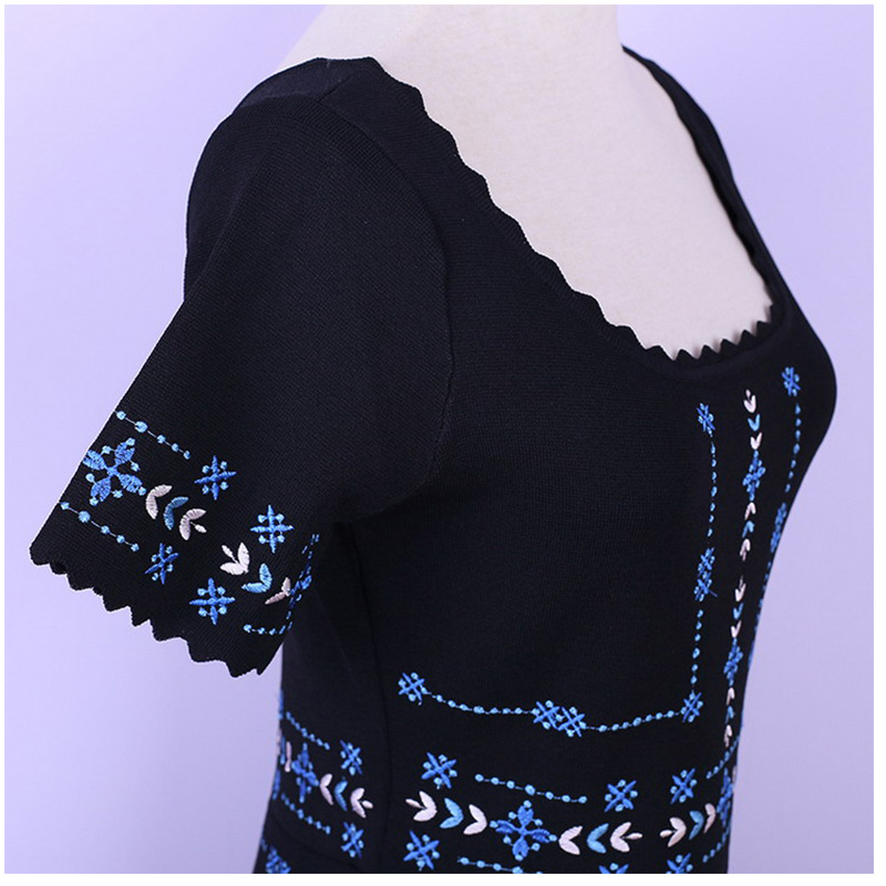 Maßgeschneiderte Sommer Stickerei Diamanten Damen schwarz Strickpullover Kleid