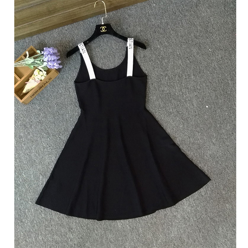 Damen Sommer Strick Ärmelloses LOGO Buchstabe A Linie Pullover Kleid