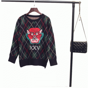 Warme Drachengesicht Patchworks Winter dicken Computer gestrickte Pullover Pullover