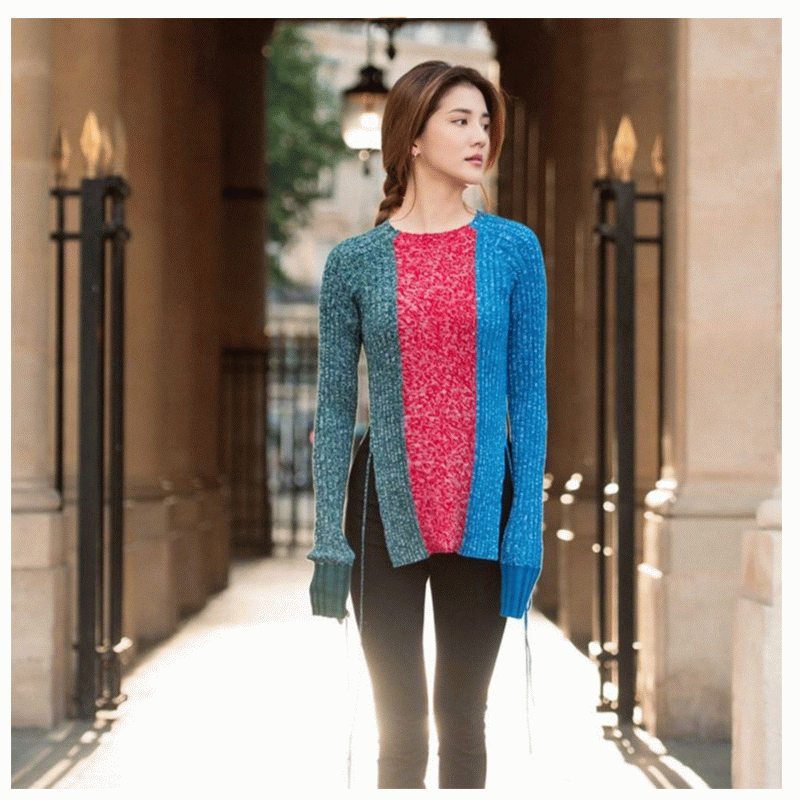 100% Baumwolle Pullover Tripled Colors Long Body Sweater 2018 Frauen Pullover