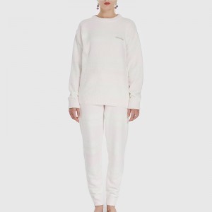 Frauen Streifen elastische Mikrofaser Fleece Pyjama Set