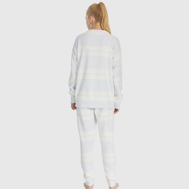 Frauen Streifen elastische Mikrofaser Fleece Pyjama Set