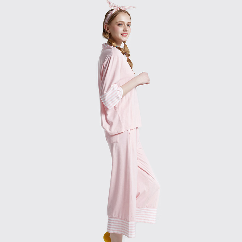 Frauen Streifen Baumwolle-Spandex Single Jersey Pyjama Set