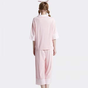Frauen Streifen Baumwolle-Spandex Single Jersey Pyjama Set