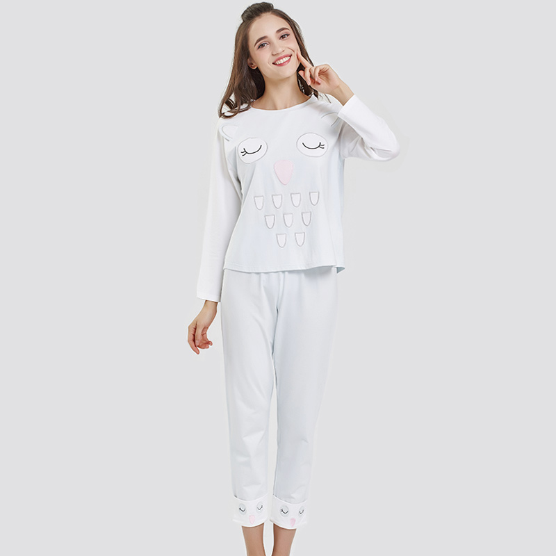 Frauen Position gedruckt Baumwolle-Spandex Single Jersey Pyjama Set