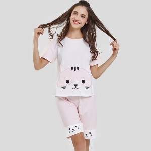 Frauen Modal Jersey Stoff Katze Stickerei Pyjama Set