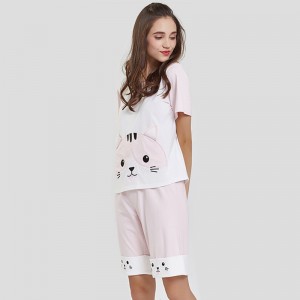 Frauen Modal Jersey Stoff Katze Stickerei Pyjama Set