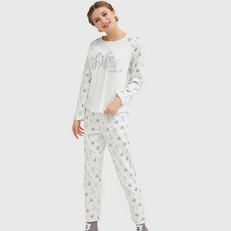 Frauen schöne gedruckte Stickerei Single Jersey Pyjamas Set