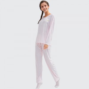 Frauen Bambus Jacquard Stoff bestickt Pyjama Set