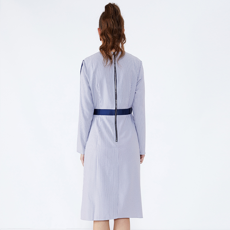 Gestreifte Langarm Prom Damen Büro Frau Bekleidung Gaun Designs Kleid JSW2832