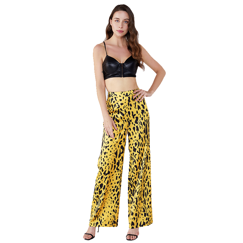 Gelbe Leopard-Beschaffenheit Palazo-Frauen-Dame Pants With Elastic JCGJ190315037