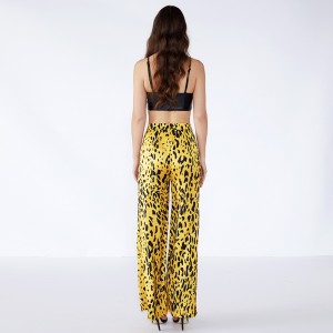 Gelbe Leopard-Beschaffenheit Palazo-Frauen-Dame Pants With Elastic JCGJ190315037