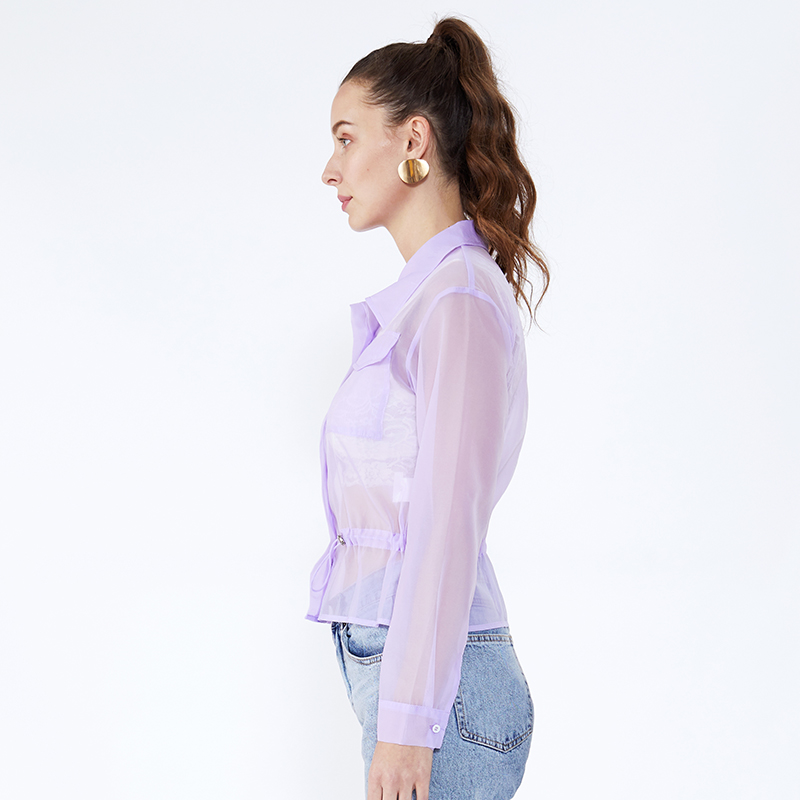 Großhandel Taille Kollektion mit elastischen Perspektive Langarm Frauen Blusen
