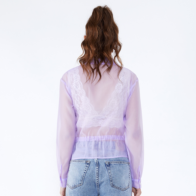 Großhandel Taille Kollektion mit elastischen Perspektive Langarm Frauen Blusen