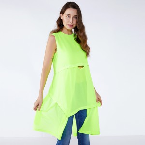 Fluoreszierende grüne lose Designs plus Größe lange Dame Bluse \u0026 Top