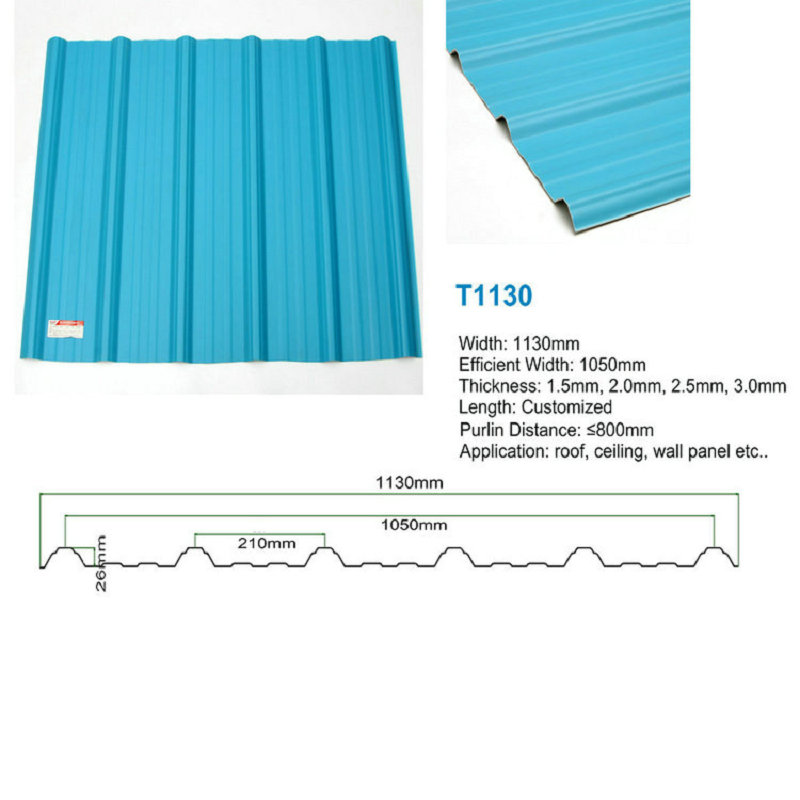 T1130 Blau ASA PVC UPVC Dachziegel Trapezgewelltes Kunststoffdachblatt