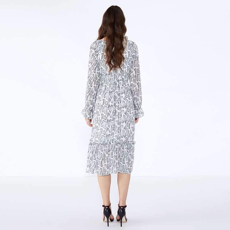 OEM Kleid Design Langarm Maxi Animal Print Plus Size Kleidung für Damen