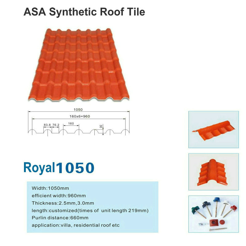 Royal1050 New ASA Kunstharz Dachziegel Dachblech Fabrik verkaufen