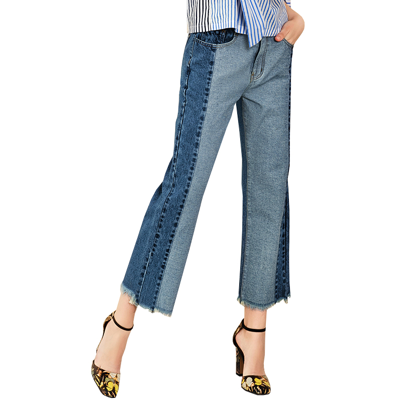 2019 neue Ankunfts-Art- und Weiserauhkantensaum, der blaue Denim-Hosen-Jeans-Frauen spleißt