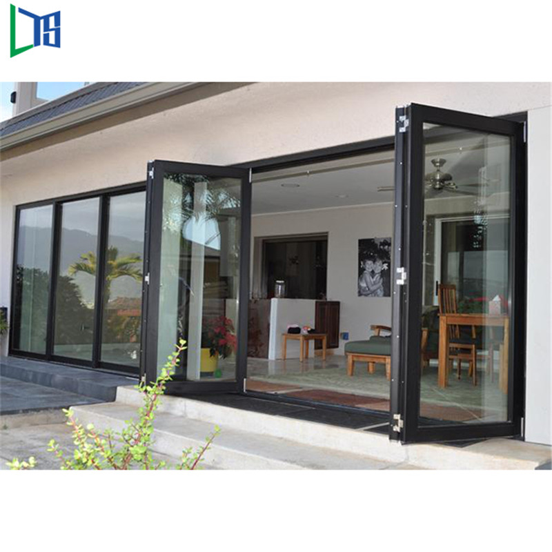 Doppelverglasung Bi Falttür Akkordeon Aluminium Glas Patio Exterior Bifold Doors Pulverbeschichtung fertig