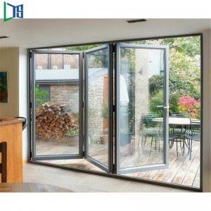 Doppelverglasung Bi Falttür Akkordeon Aluminium Glas Patio Exterior Bifold Doors Pulverbeschichtung fertig