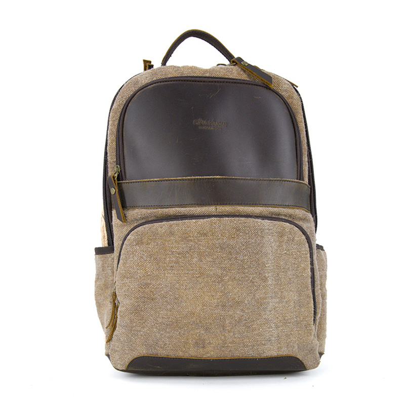 19SC-7748D Soem weicher Art und Weiserucksacklaptop, echtes Leder + Segeltuchmaterial, Computerhülsengeschäfts-Laptoprucksack