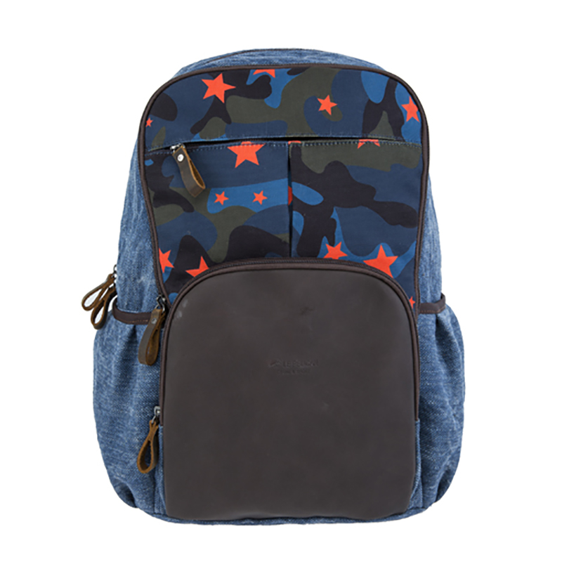 18SC-6940D Vintage Crazy Horse Echtes Leder Camo Rucksack Leinwand Rucksack Großhandel Für Männer