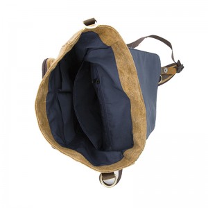 19SC-7909D Reißverschluss schließen Computerfach Leder Klappe Leinwand Männer Rucksack