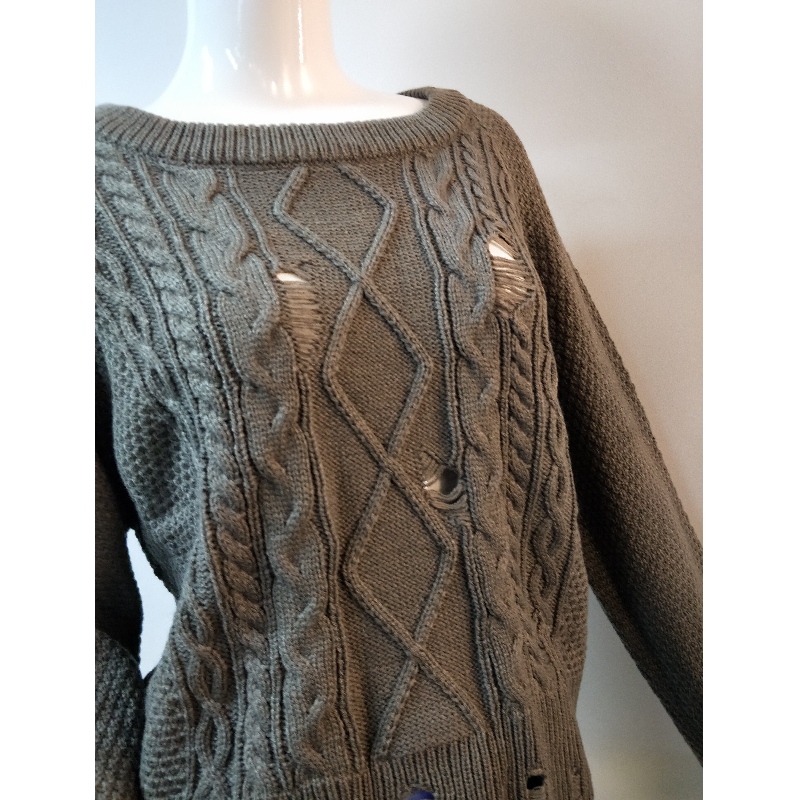 GREY CABLE KNIT SWEATER RLWS0053F