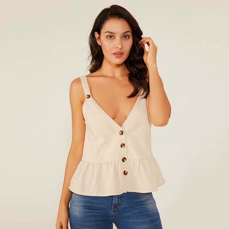Sommer tief V Mädchen sexy ärmellose Top Fashion Design weißes ärmelloses Hemd Lady Bluse