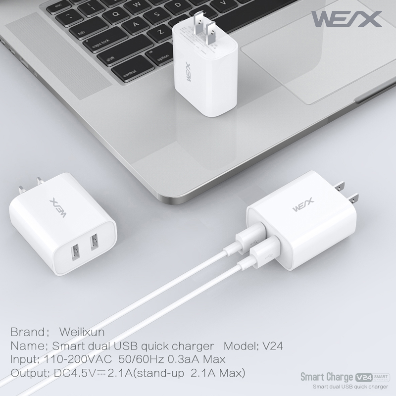 WEX - V24 Dual USB Reiseladegerät, Ladegerät, Netzteil