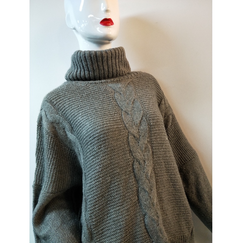 GRAUER STRICKPULLOVER MIT HOHEM AUSSCHNITT RLWS0132F