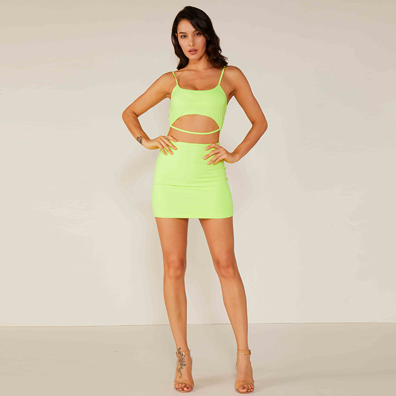 Professionelle Fabrik Oem Benutzerdefinierte Sexy Fluoreszierende Grüne Sexy Club Strandkleid Frauen Stil