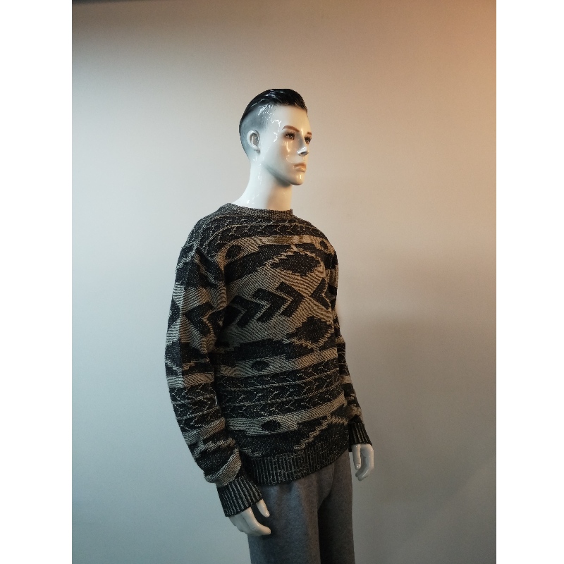 GREY PRINT CREW NECK SWEATER RLMS0003F