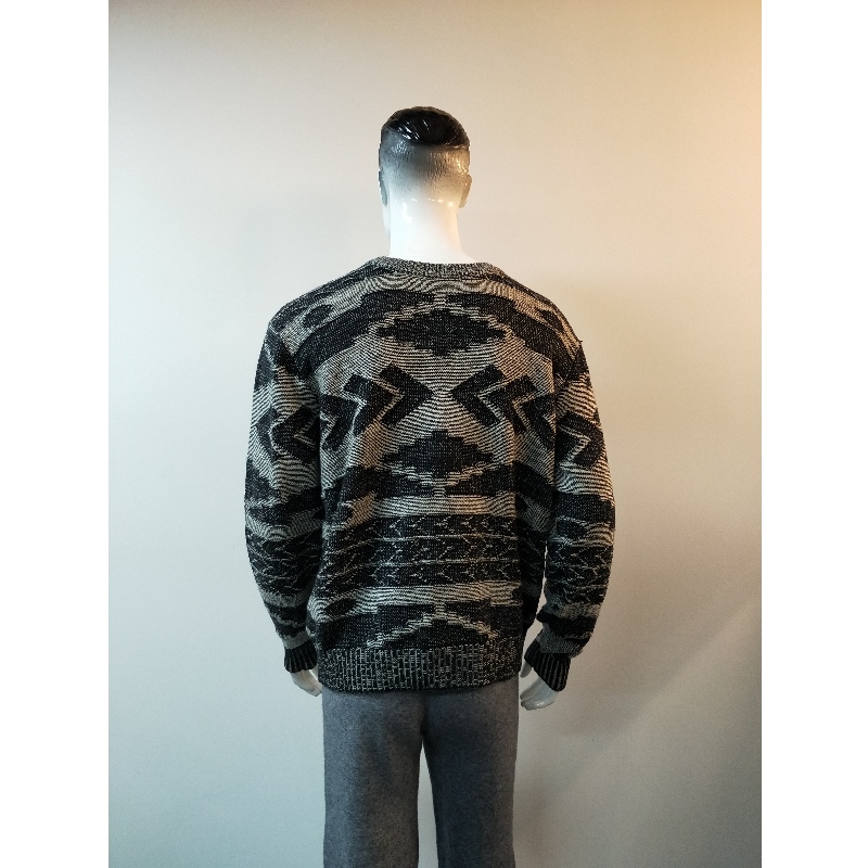 GREY PRINT CREW NECK SWEATER RLMS0003F