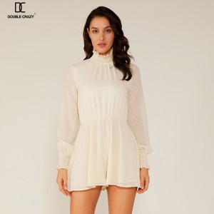 Sommer Damenmode Chiffon Neckholder Weiß Spitze Kurzes Kleid