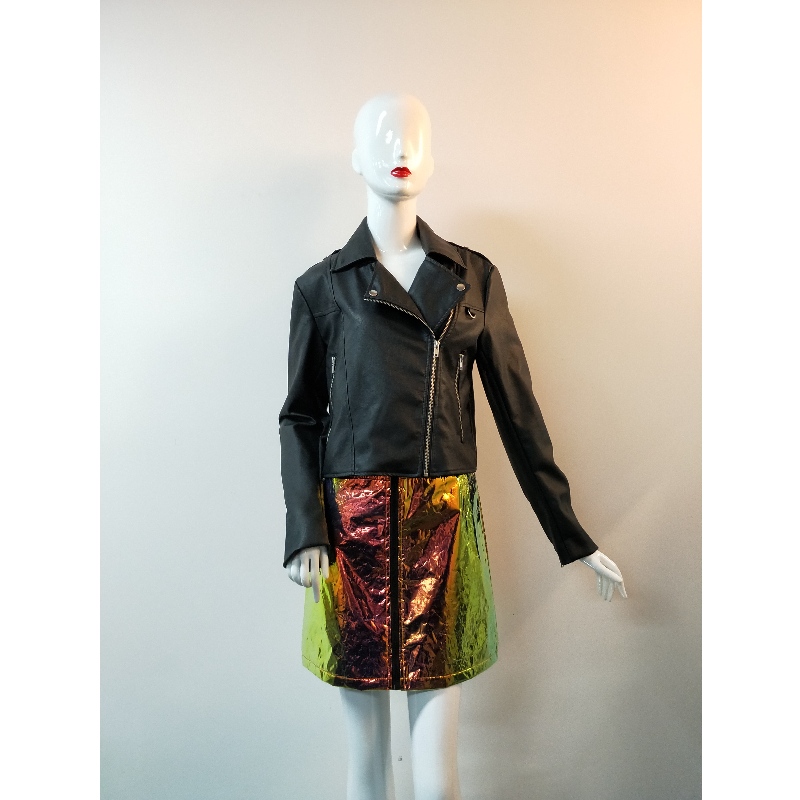 SCHWARZE PU BIKERJACKE RLWPJ0010N