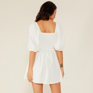 Oem Clothing - Vestidos - Einfaches, lässiges, gefaltetes, kurzes, weißes Chiffon-Spitzenkleid