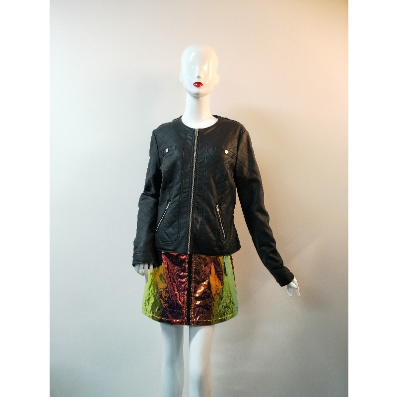 SCHWARZE COLLARLESS PU JACKE RLWPJ0015N