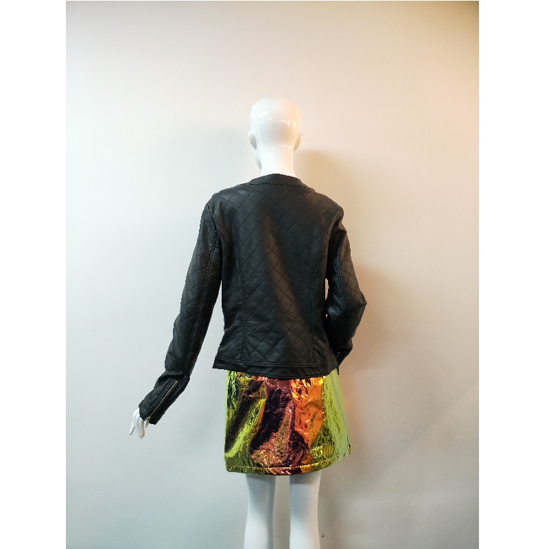 SCHWARZE COLLARLESS PU JACKE RLWPJ0015N