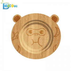100% Bio-Bambus-Baby-Utensilien Auslaufsicherer Bambus-Saugteller Sicher Ungiftiger Bambus-Teller mit Silikon-Saugteller