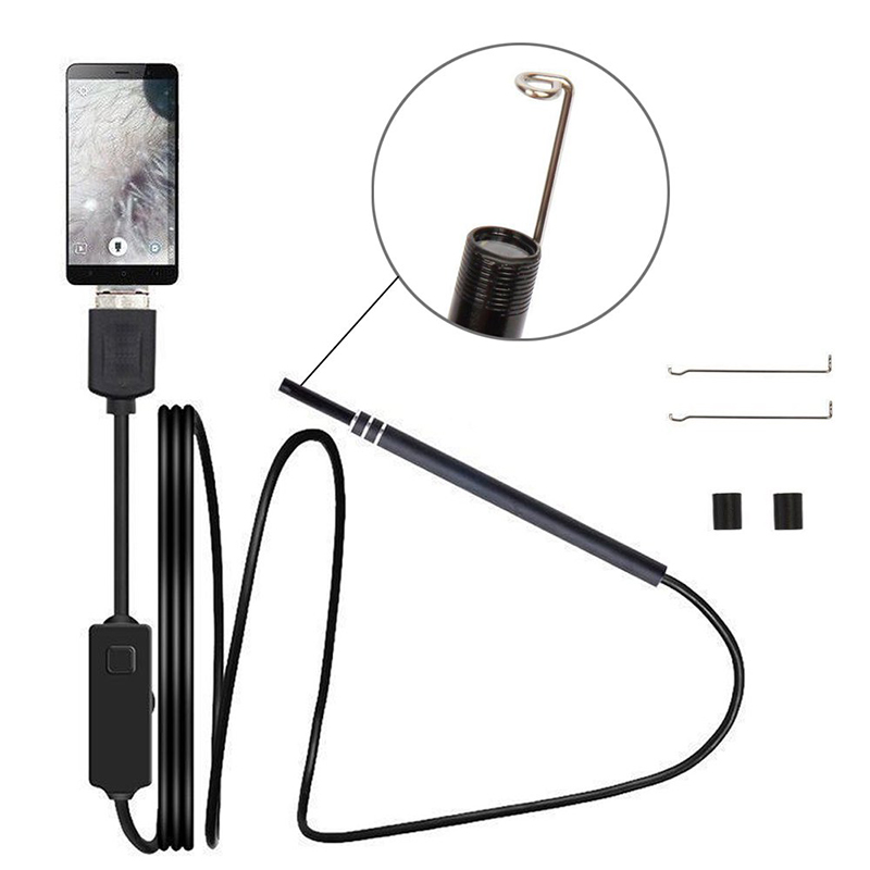 2 in 1 Endoskop-Inspektions-Ohrenschmalz-Entferner-Werkzeug 720P wasserdichte Kamera mit 6 justierbaren LED Kompatibel mit Android und iOS