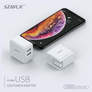 WEX V20 Dual USB -Wandlader mit Foldable Plug für iPhone X /8 /7 /6s /Plus, iPad Air 2 /mini 3, Galaxy S7 /S6 /S6 Edge, Note 5 und mehr, White