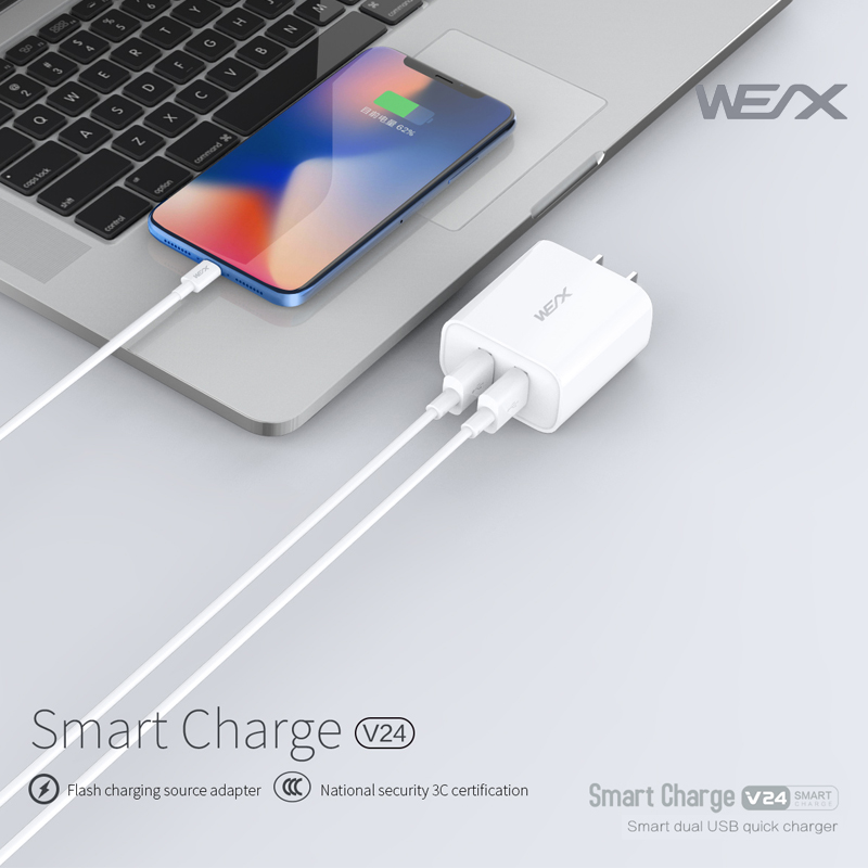 WEX V24 Wandladegerät, USB -Ladegerät, schnelles Ladegerät, Dual -Port -Ladegerät