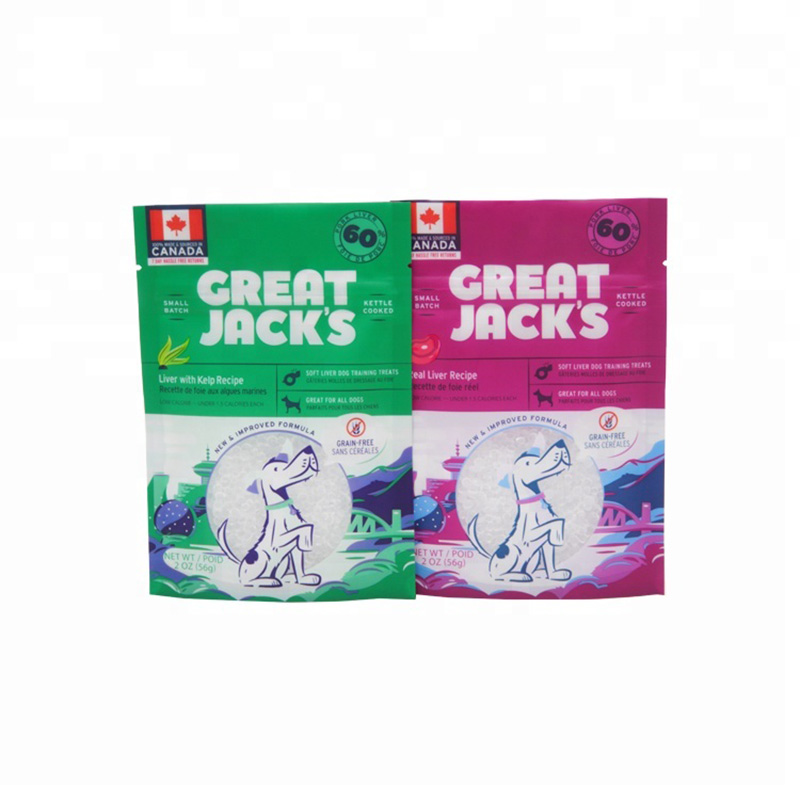 OEM Farbdruck Box Pouch Kunststoff Reißverschluss Top Dog Snack Verpackung