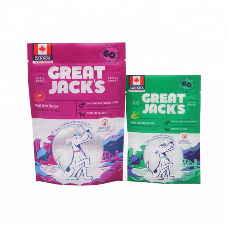 OEM Farbdruck Box Pouch Kunststoff Reißverschluss Top Dog Snack Verpackung